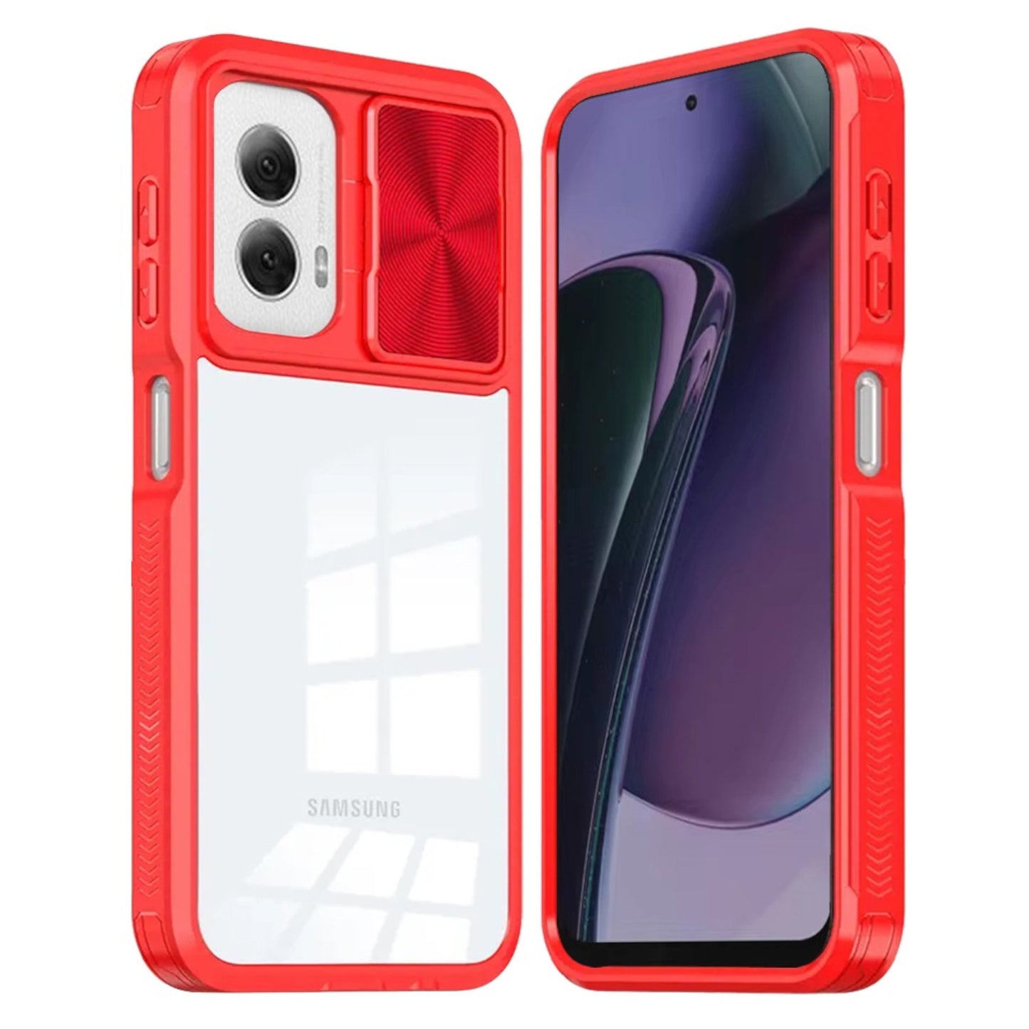 For Motorola Moto G 5G 2025 Hybrid Slim Case with Slide Camera Protector, Shockproof TPU Clear Back & Color Frame Bumper Case Cover