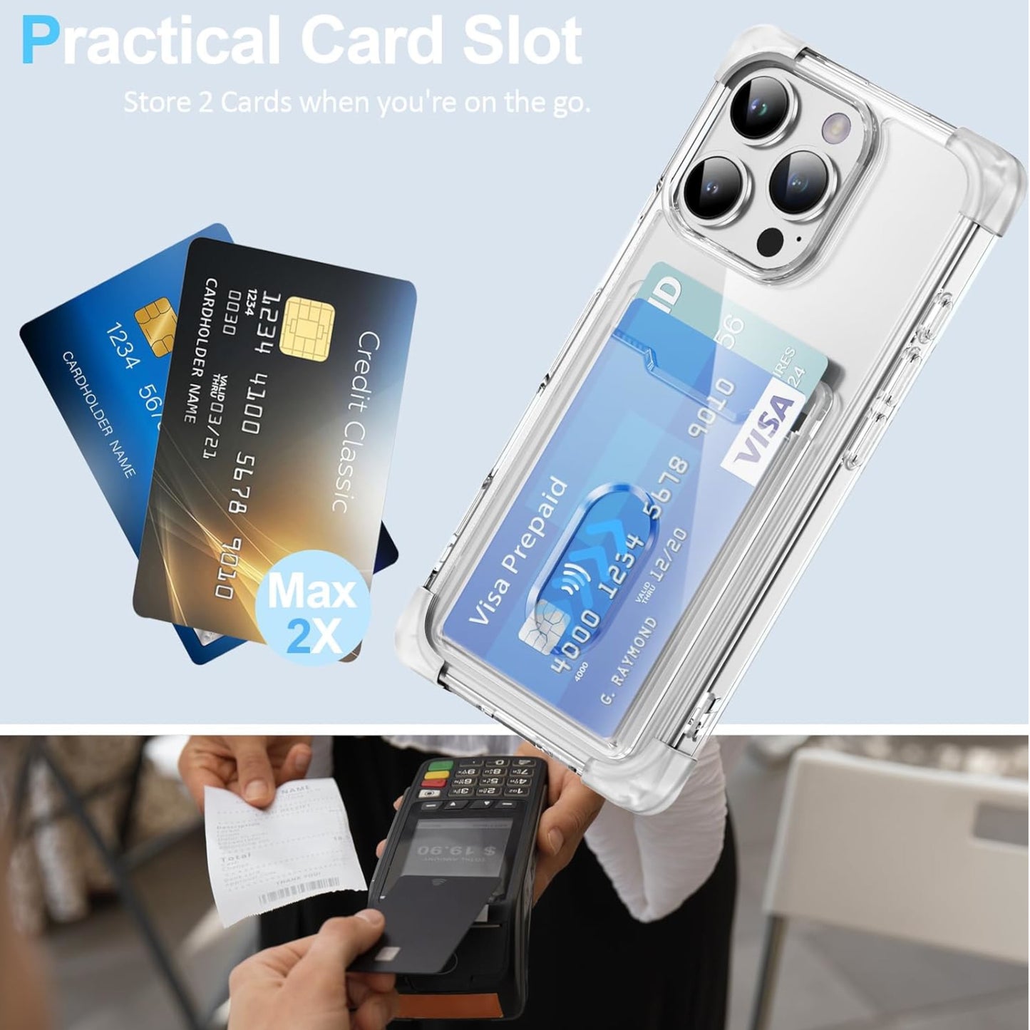 For Apple iPhone 16 Pro (6.3") Wallet Clear Case with Credit Card Holder Rubber Silicone TPU Protection Corner Bumper Shockproof Case Cover
