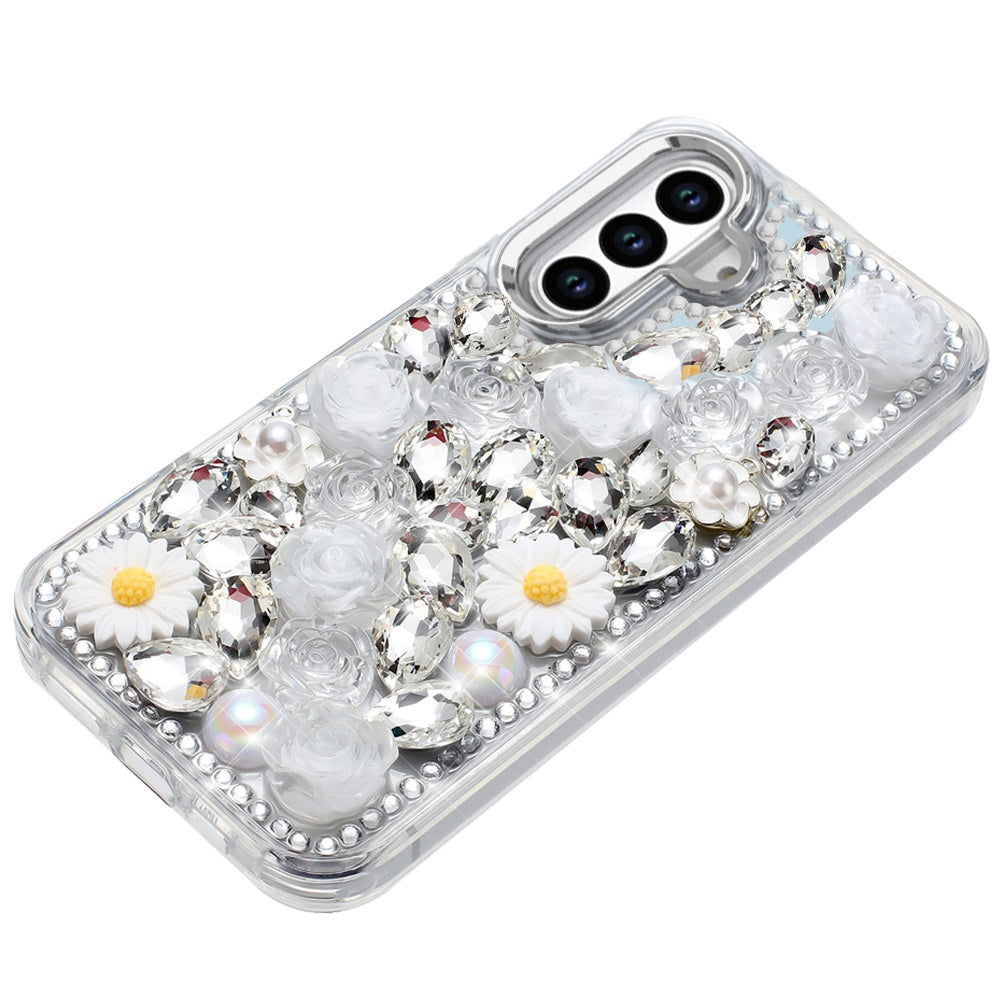 Phone Case for Samsung Galaxy S26 Full Bling Rhinestone Glitter Floral Luxury Hybrid Shockproof Stylish Sparkling Protective Designer Ornament Cover