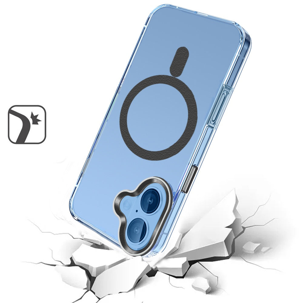 For Samsung Galaxy S22 5G Clear Transparent Case Matching Circle Design, Hybrid TPU Hard Shell, Support Magsafe Charger Case Cover Black