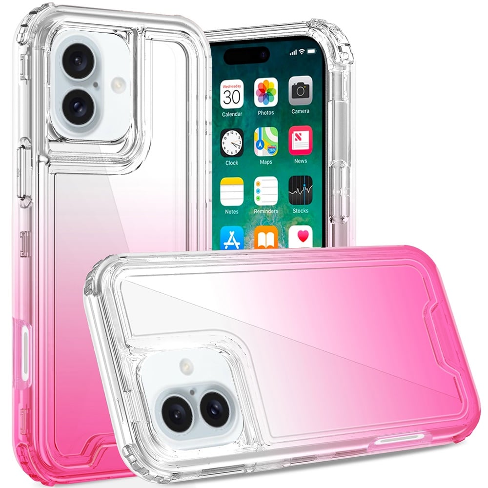 For Apple iPhone 16 Plus Hybrid 3-in-1 Clear Case - Two-Tone Transparent Shockproof TPU + Hard Protective Frame Case Cover Clear + Pink