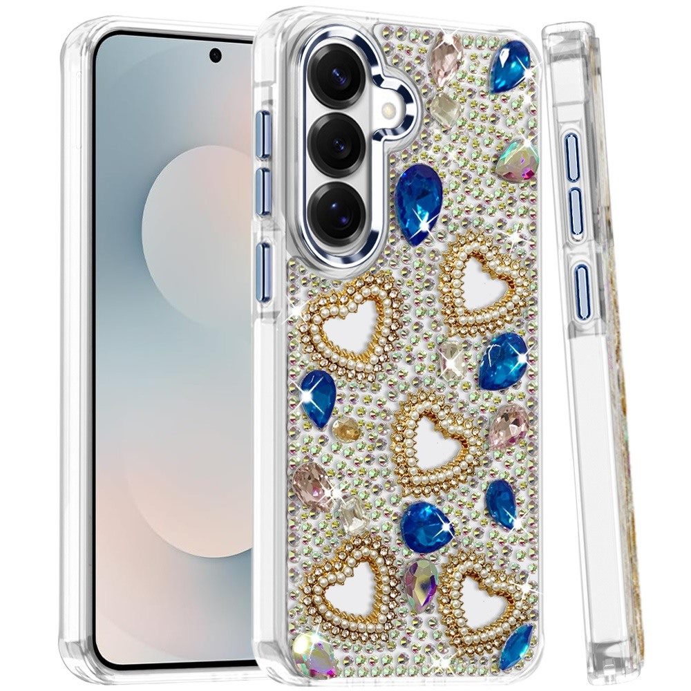 Phone Case for Galaxy S25 FE Fan Edition Luxury Crystal Heart Rhinestone Diamond Bling Shockproof Hybrid Glitter Protective Stylish Durable Grip Cover