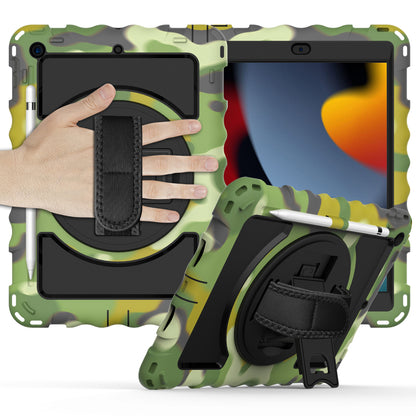Tablet Case for Apple iPad 9th 8th 7th Gen (10.2 inch) 360 Rotating Hybrid Heavy Duty Kickstand Hand Strap Shoulder Strap Full Body Drop Protection Cover Green