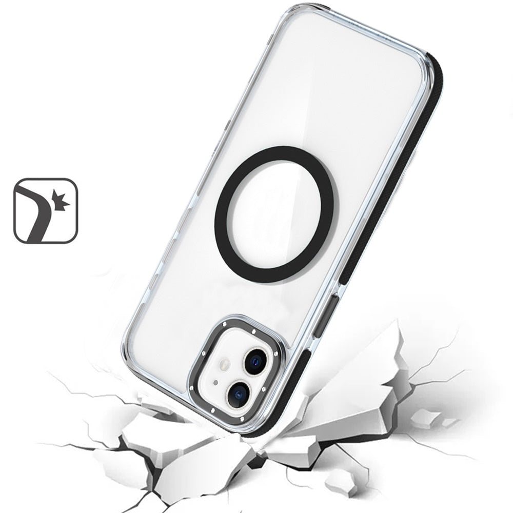 For Samsung Galaxy S23+ Plus Transparent back with Colorful Frame Strong Magnetic Circle [Compatible with Magsafe] Shockproof Case Cover Clear Black