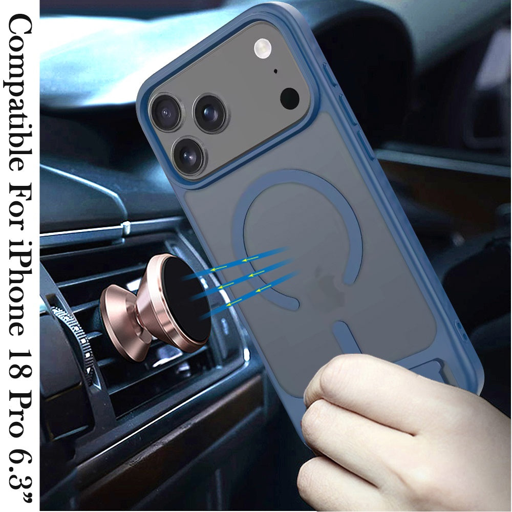 Phone Case for Apple iPhone 18 Pro Matte Magnetic Metal Kickstand Shockproof Grip Anti Slip Durable Protective Heavy Duty Hybrid Cover