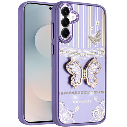 For Samsung Galaxy S26 Glitter 3D Butterfly Design Bling Metallic Edge Hybrid Stand Drop Protection TPU Shockproof Case Cover