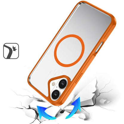 For Apple iPhone 17 (6.3") Magnetic Circle HQ Transparent Clear TPU Thick 2.0mm Frame Hybrid Shockproof Protector Case Cover Cosmic Orange