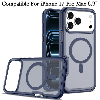Phone Case for Apple iPhone 17 Pro Max (6.9") Glossy Magnetic Compatible Shockproof Slim TPU Durable Hard PC Rubber Grip Premium Hybrid Cover Dark Blue