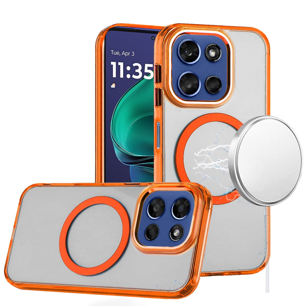 For Motorola Moto G Stylus 5G 2026 /2025 Transparent Back Hybrid Case - Magnetic Circle, Color Frame, Metal Buttons, MagSafe Compatible Case Cover Cosmic Orange