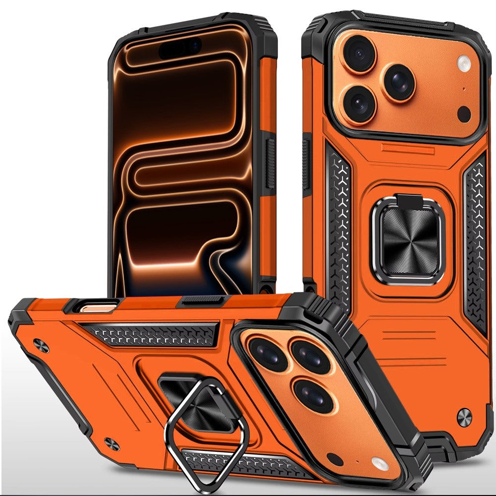 For Apple iPhone 17 Pro Max Armor Hybrid Magnetic Stand with Ring Holder Kickstand Shockproof Heavy-Duty Durable Rugged TPU Dual Layer Case Cover