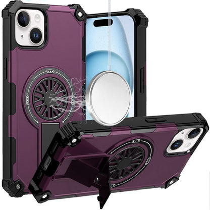 Phone Case for Apple iPhone 15 Invisible Kickstand Magnetic Car Mount Friendly Shockproof Texture Anti Slip Durable Grip Heavy Duty Hybrid Cover Purple