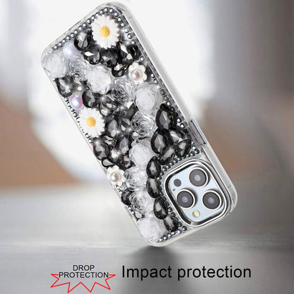For Motorola Moto G Power 5G 2025 Fashion Daisy Floral Series, Full 3D Bling Crystal Diamonds Sparkling Rhinestone Glitter Hybrid Design Case Cover
