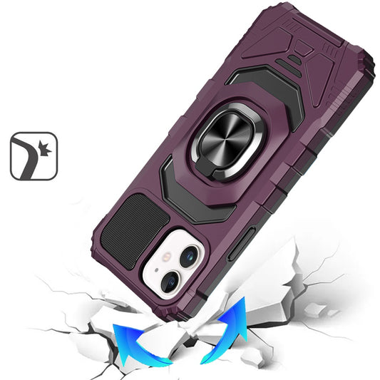 Phone Case for Apple iPhone 11 Rugged Hybrid Dual Layer Magnetic Ring Stand Armor Shock Absorbing Heavy Duty TPU Reinforced Bumper Cover Purple