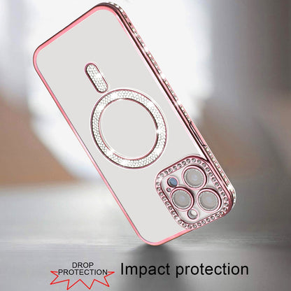 For Apple iPhone 14 Pro Max Bling Case with Diamond Magnetic Circle, Transparent Slim Shockproof Hybrid Slim Fit Case Cover