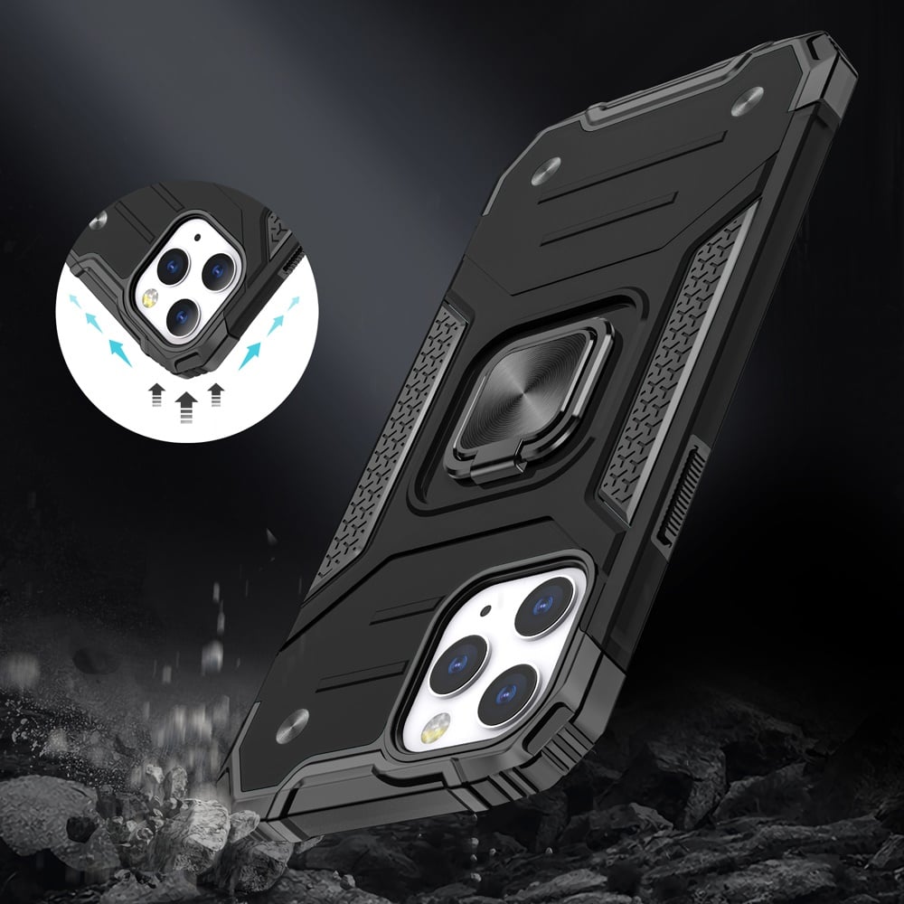 Phone Case for Apple iPhone 11 Pro Max Magnetic Car Mount Hybrid Ring Stand Shockproof Rugged Grip Armor Heavy Duty Protective TPU Durable Defender Cover Black