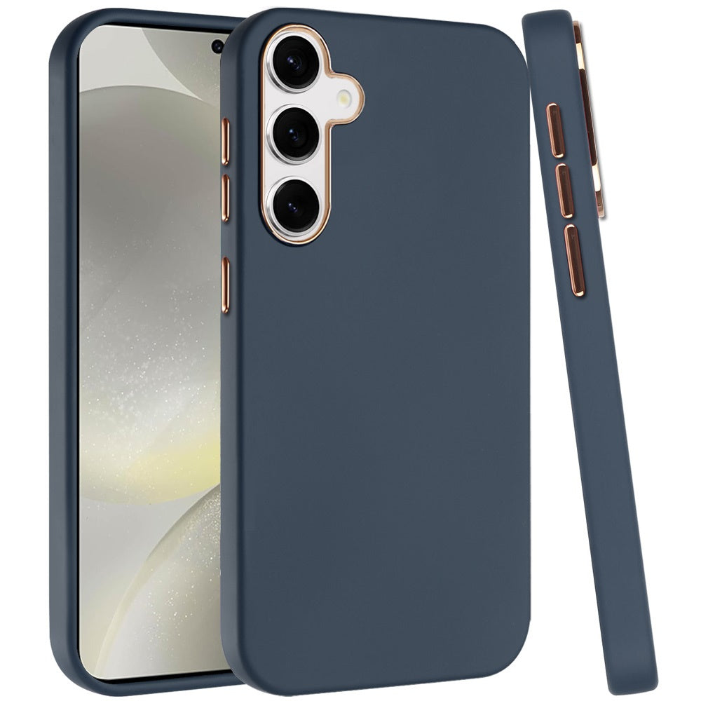 For Samsung Galaxy S25+ /S25 Plus /S24+ Plus Slim Classic Hybrid Around Rubber Gummy Gel Slick Hard PC Silicone TPU Chromed Button Case Cover