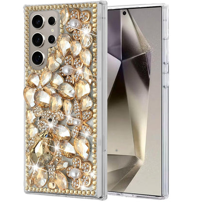 Phone Case for Samsung Galaxy S24 Ultra Luxury Full Diamond Glitter 3D Floral Ornament Hybrid Shockproof Stylish Rhinestone Designer Protective Elegant Cover