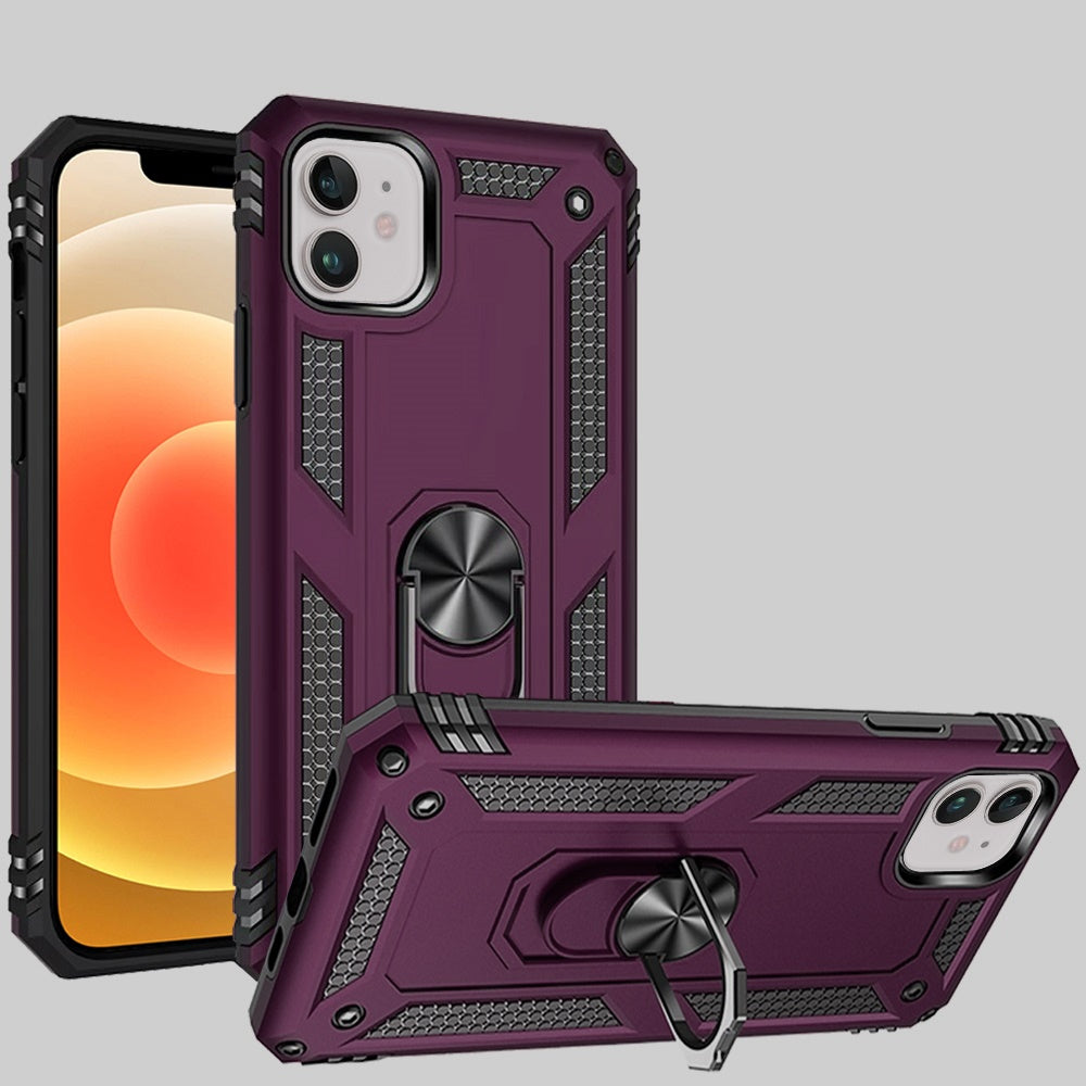 Phone Case for Apple iPhone 12 /12 Pro Rotatable Ring Stand Shockproof Hybrid Armor Anti Slip Heavy Duty Fit Magnetic Car Mount Durable Grip Cover Purple