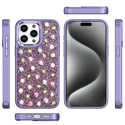 For Apple iPhone 14 /13 Floral Design Embedded Glass Diamond Fancy Fashion Glitter Bling Sparkly Hybrid Rugged TPU Bumper Case Cover