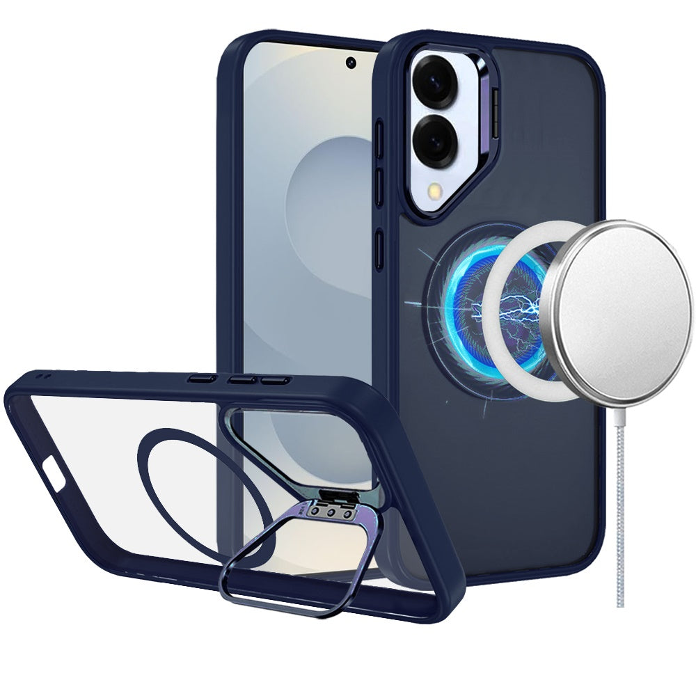 For Samsung Galaxy S25 EDGE Heavy Duty Metallic Hybrid Tough TPU with Camera Ring Stand, MagSafe Compatible, Rugged Drop Protection Case Cover