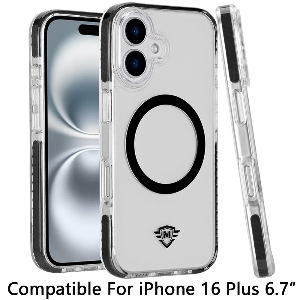 For Apple iPhone 16 Pro (6.3") Hybrid Transparent TPU Circle Magnetic [Compatible with MagSafe] Shockproof Color Frame Bumper Case Cover