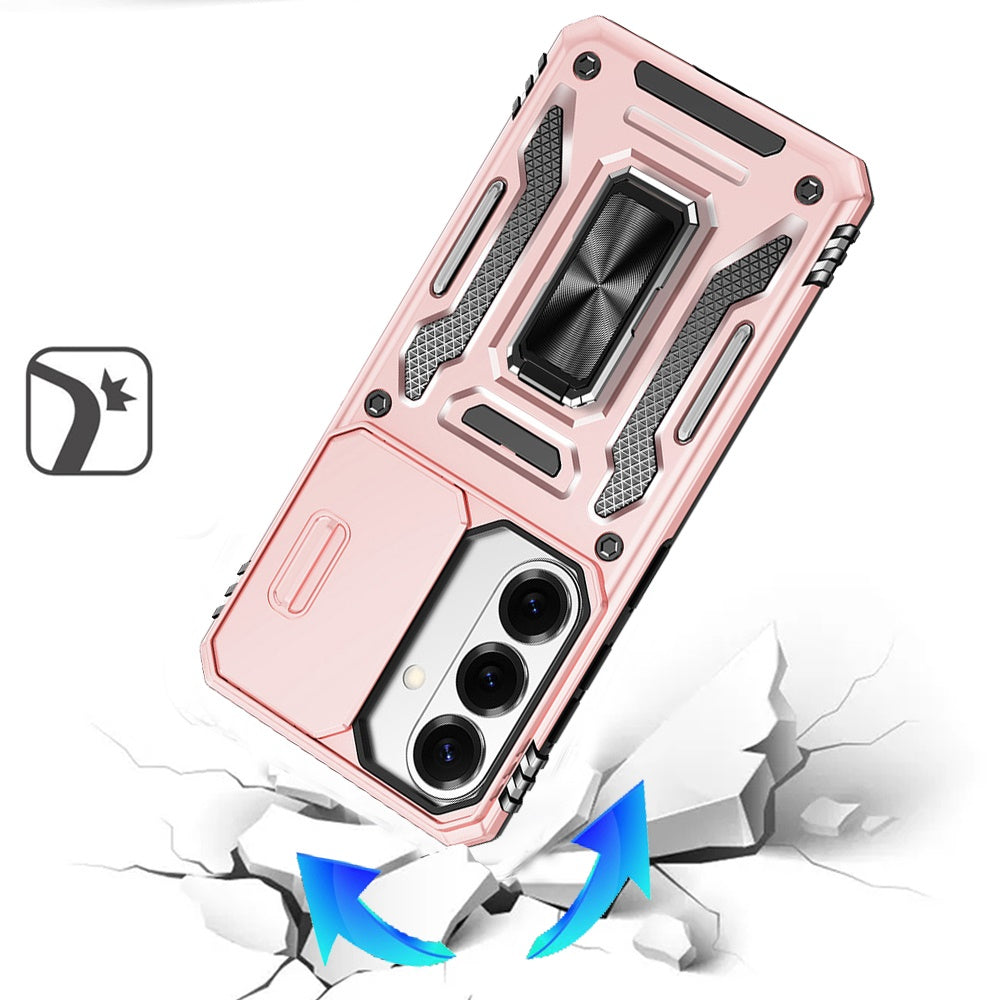 Phone Case for Samsung Galaxy S26 FE /Fan Edition Tough Metal Ring Shockproof Sliding Camera Window Hybrid Armor Rugged Anti Slip Heavy Duty Grip Cover