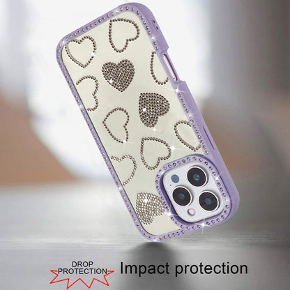 For iPhone 16 Pro Max (6.9") Spread Love Glitter Shimmer Bling Diamond Edge Hybrid Drop Protection Shockproof Design Case Cover