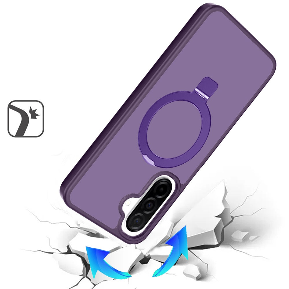 For Samsung Galaxy S25 Fan Edition /Galaxy S25 FE Magnetic Circle Back with Ring Stand Full Rotation Matte Hybrid Shockproof Case Cover