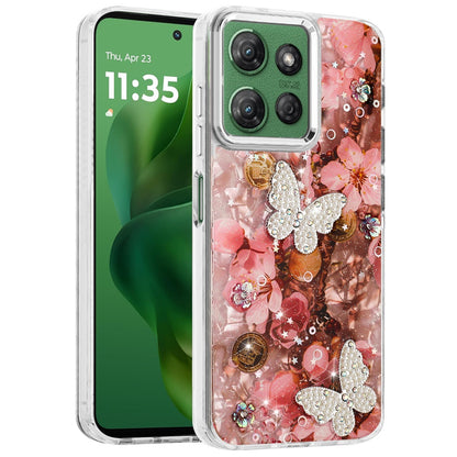 For Motorola Moto G 5G 2025 Epoxy Glitter Flowers Bling 3D Butterfly Fashion TPU Hybrid with Shockproof Protection Case Cover