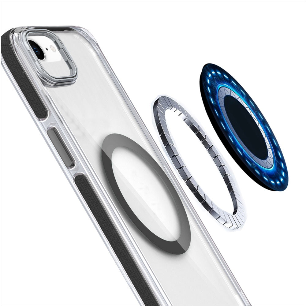 For Apple iPhone 17E /16E Hybrid Clear Back Case with Invisible Camera Bracket Stand, MagSafe Magnetic Circle, Shockproof Color Frame Case Cover