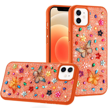 Phone Case for Apple iPhone 12 /12 Pro 3D Butterfly Diamond Bling Glitter Shockproof Stylish Protective Luxury Hybrid Sparkly Durable Grip Design Cover Cosmic Orange
