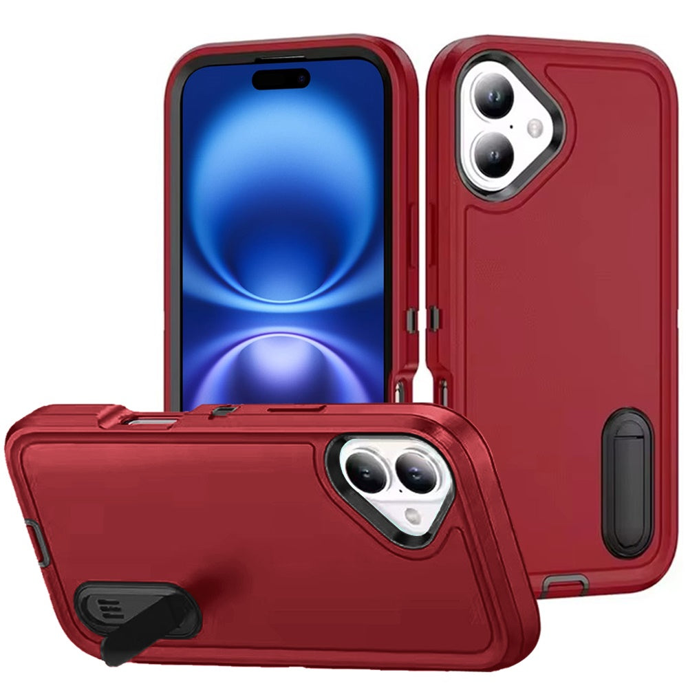 For Apple iPhone 17 Hybrid 3 Layers Hard 3in1 Shockproof with Kickstand Heavy Duty Hard TPU Rubber Anti-Drop Case Cover