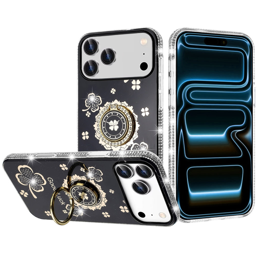 Phone Case for Apple iPhone 18 Pro Max Glitter Diamond Ring Stand Sparkle Rhinestone Edge AntiSlip Kickstand Luxury Fashion Bumper Shockproof Cover
