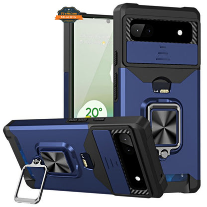 For Google Pixel 10 /Pixel 10 Pro Wallet Case with Slide Camera Protector, Credit Card Slot, Ring Sand, Magnetic Car Mount Case Cover