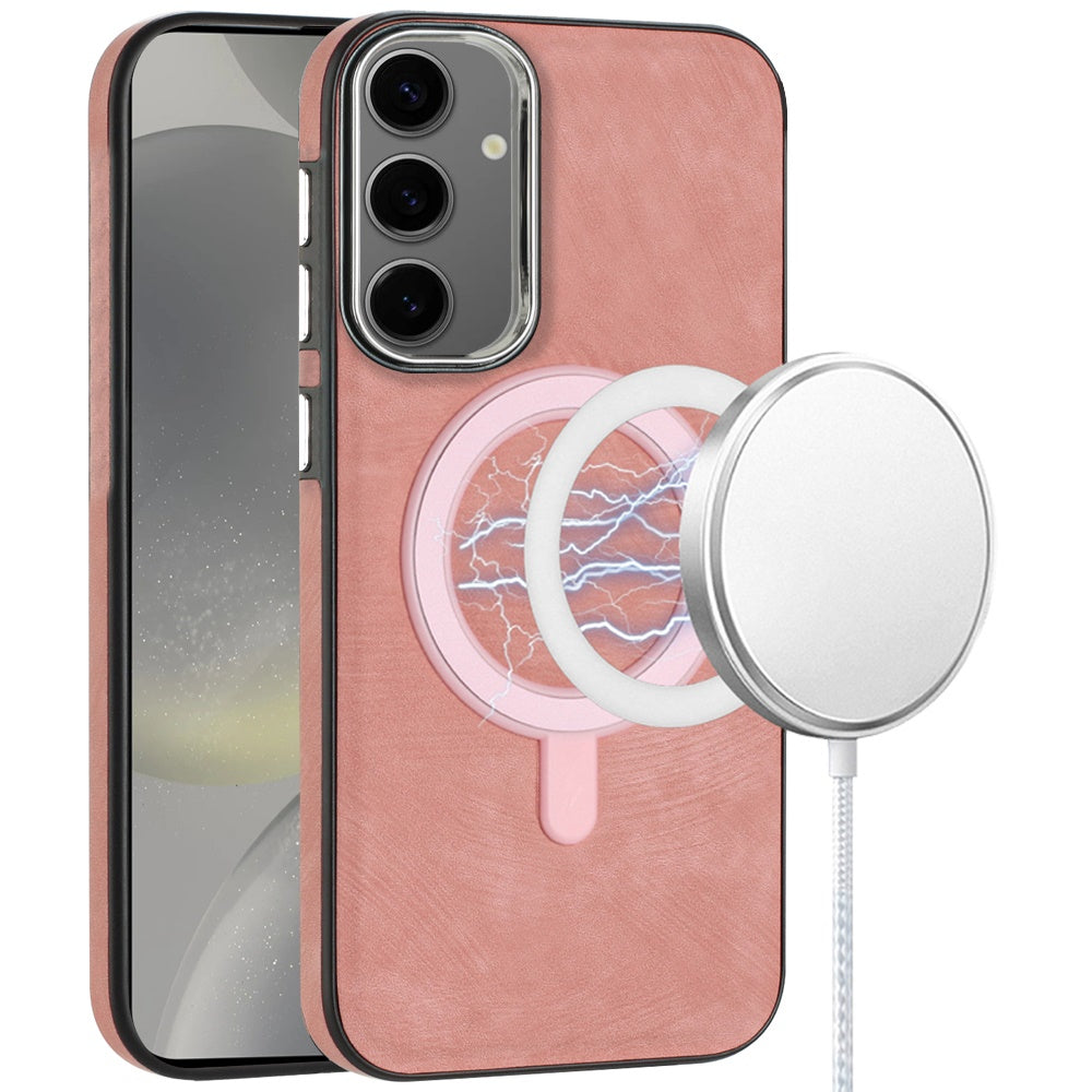 For Samsung Galaxy S25 Ultra Fashion PU Vegan Leather Chrome Edge Hybrid, MagSafe Compatible, Durable TPU Hard PC Case Cover
