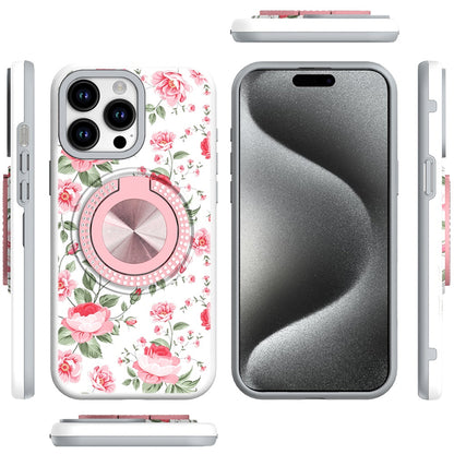 For Apple iPhone 14 /13 Pattern Design Hybrid with Invisible Ring Stand & Magnetic Back, Shockproof Protective Grip Case Cover