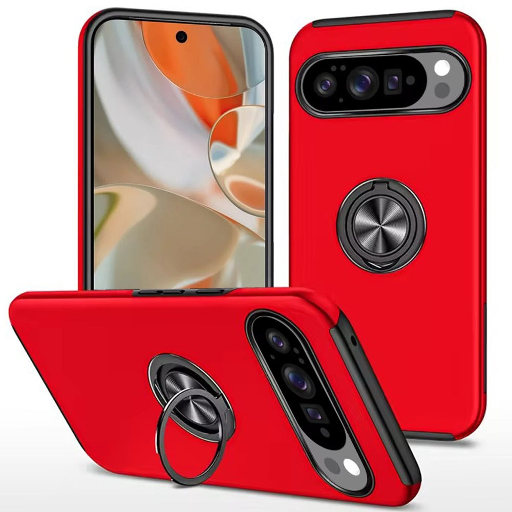 For Google Pixel 10 Pro XL Hybrid 360 Degree Rotatable Metal Invisible Ring Stand Holder Slim Fit Magnetic Car Mount Shockproof Case Cover