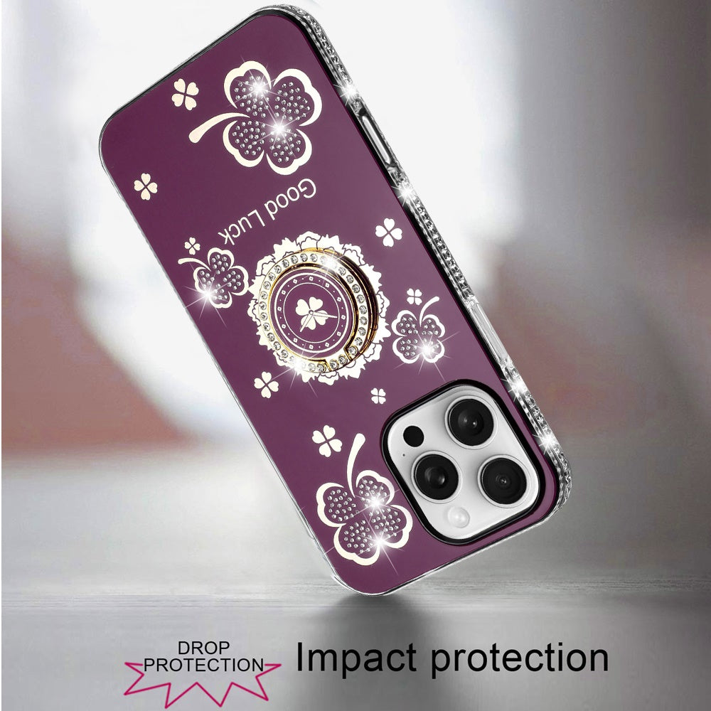 Phone Case for iPhone 16 Pro Max (6.9") Glitter Diamond Ring Stand Sparkle Rhinestone Edge AntiSlip Kickstand Luxury Fashion Bumper Shockproof Cover Red