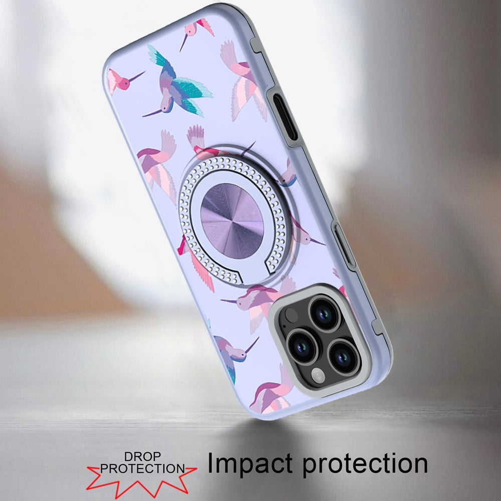 For iPhone 16 Pro Max (6.9") Pattern Design Hybrid with Invisible Ring Stand & Magnetic Back, Shockproof Protective Grip Case Cover