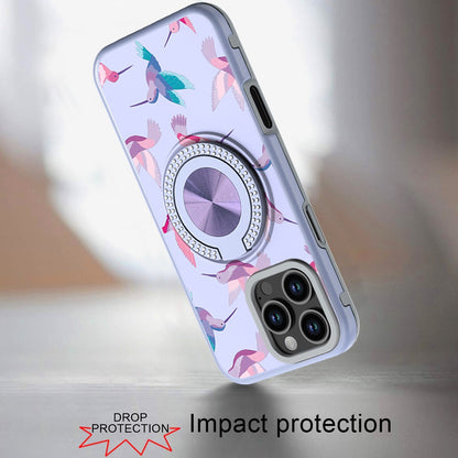 For iPhone 16 Pro Max (6.9") Pattern Design Hybrid with Invisible Ring Stand & Magnetic Back, Shockproof Protective Grip Case Cover