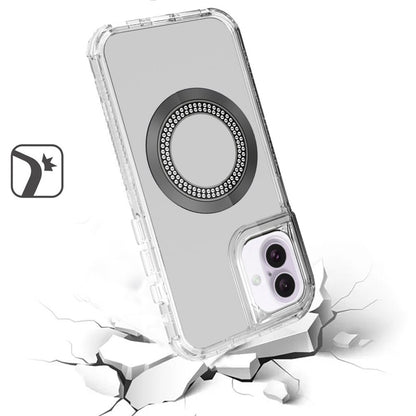 For Apple iPhone 16 Plus Magnetic Circle Compatible with Magsafe, Hybrid Chrome 3in1 Transparent Shockproof TPU Bumper Case Cover Purple