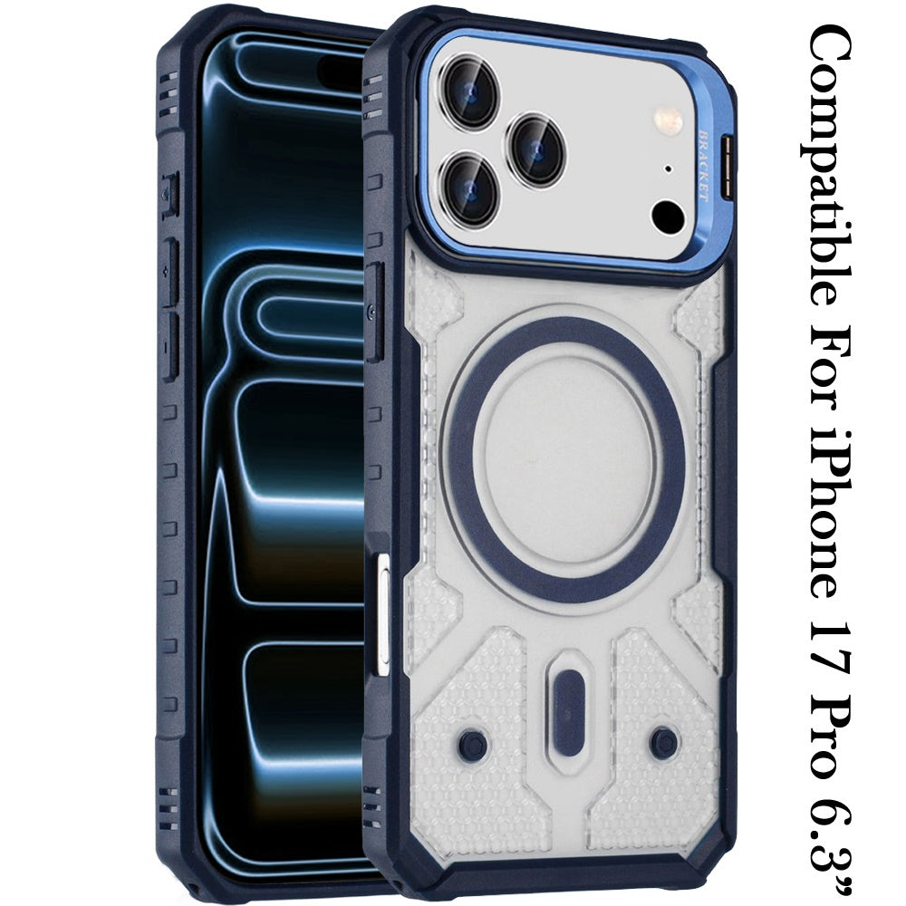 For Apple iPhone 17 Pro Transparent Tough Dotted Magnetic Case with Camera Stand & Hybrid Grip Shockproof Case Cover