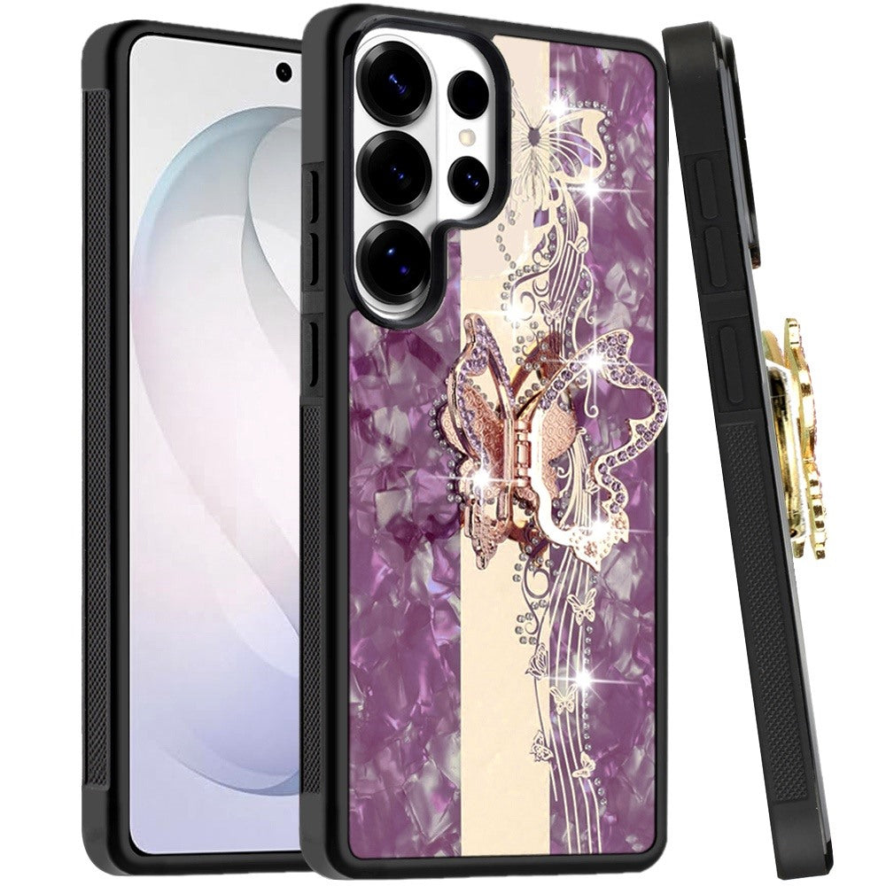 Phone Case for Samsung Galaxy S26 Ultra Diamond 3D Fashion Floral Glitter Engraved Luxury Bling Hybrid Shockproof Chrome Edge Protective Grip Cover Purple