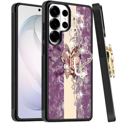 Phone Case for Samsung Galaxy S26 Ultra Diamond 3D Fashion Floral Glitter Engraved Luxury Bling Hybrid Shockproof Chrome Edge Protective Grip Cover Purple