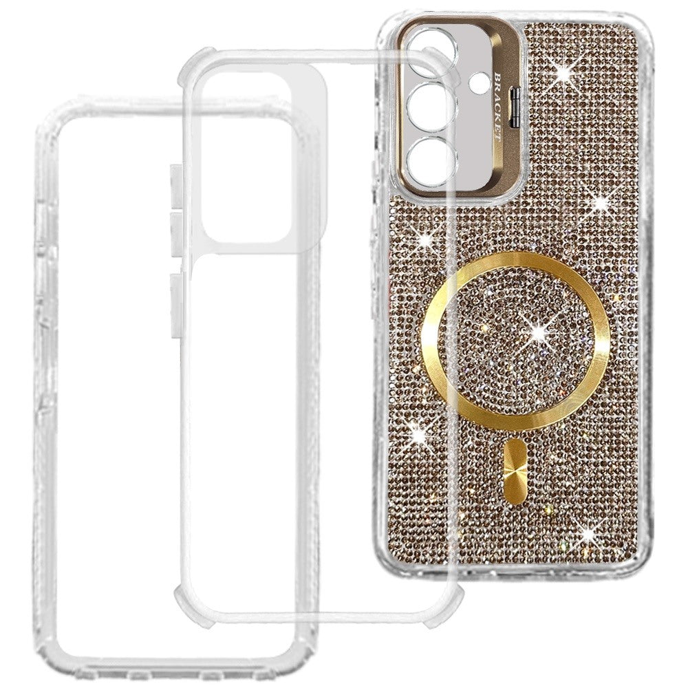 Phone Case for Samsung Galaxy A27 Luxury Glitter Magnetic Hybrid with Camera Stand Dual Layer Shockproof Sparkle Dot Pattern Clear Edges Cover