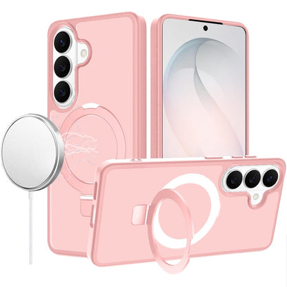 Phone Case for Samsung Galaxy S26 FE /Fan Edition Magnetic Ring Stand Full Rotation Matte Shockproof Grip Anti Slip Durable Camera Protection Hybrid Cover Pink