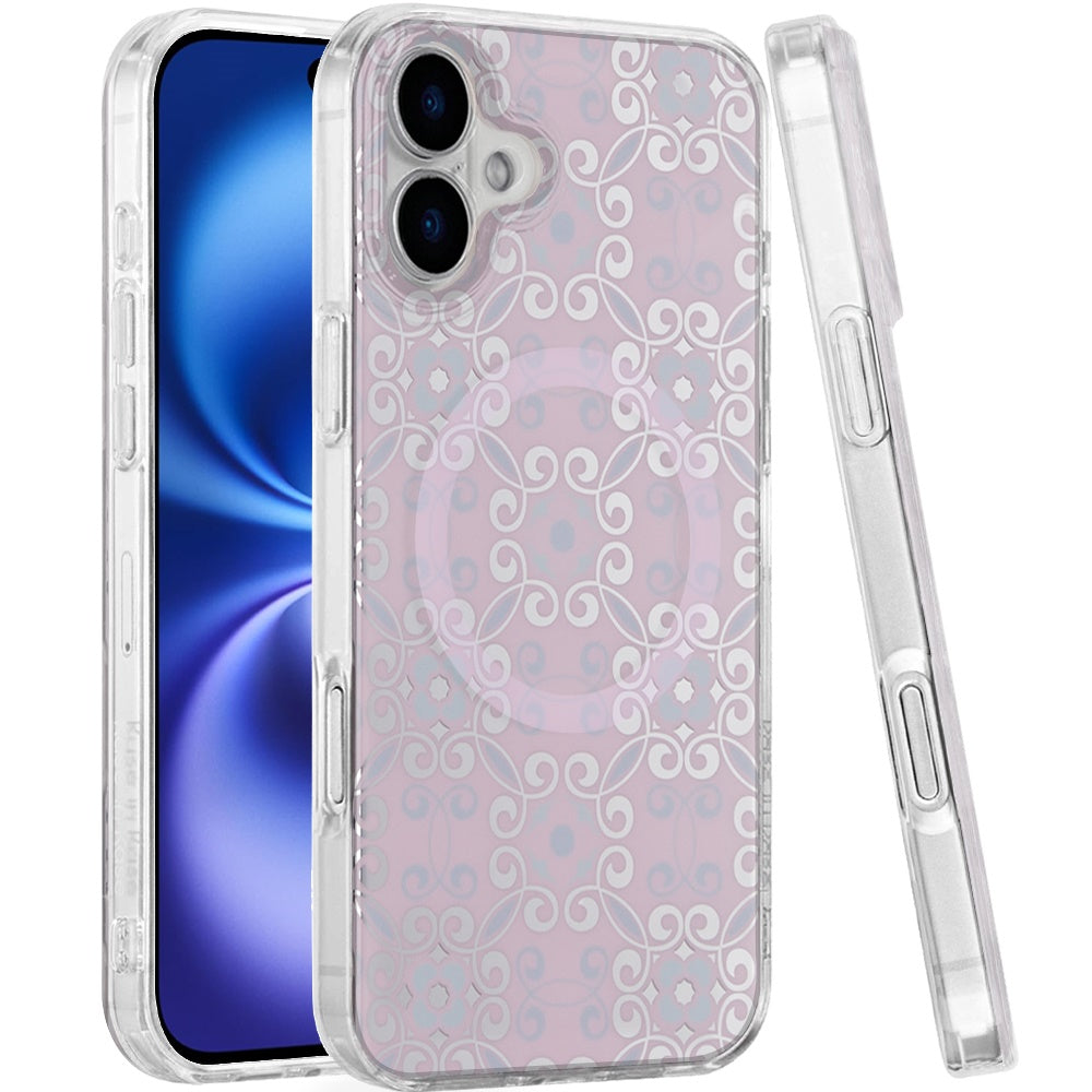 For Apple iPhone 17 Pro Stylish Pattern Fashion IMD Printed Design TPU Double Layer Slim Shockproof with Magnetic Back Case Cover Flowers Purple Gradient