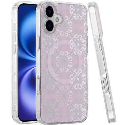 For Apple iPhone 17 Pro Stylish Pattern Fashion IMD Printed Design TPU Double Layer Slim Shockproof with Magnetic Back Case Cover Flowers Purple Gradient
