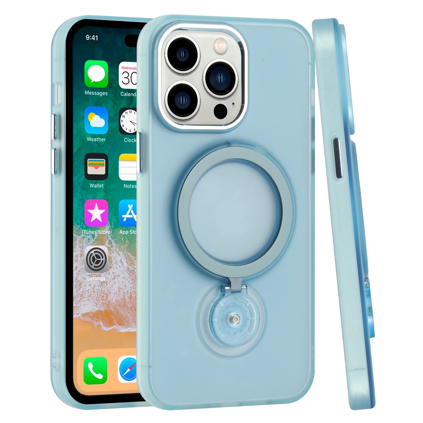 For Apple iPhone 16 Pro Max (6.9") MagSafe Compatible with 360 degree Circle Ring Stand Magnetic Kickstand Slim Hybrid Case Cover