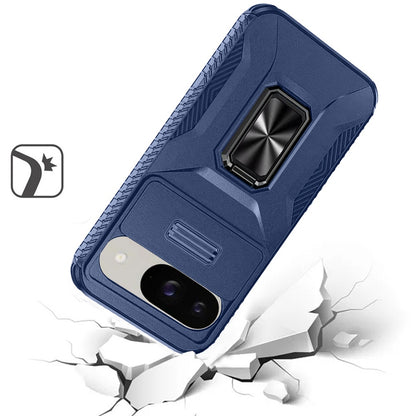 For Google Pixel 9 Pro XL (6.8") Camera Cover Phone Case with Magnetic Rotation Ring Stand [Military Grade] Hybrid Hard TPU Shockproof Case Cover